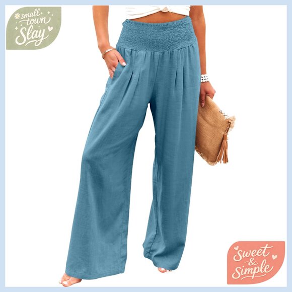 Linen Palazzo Pants High Waist Wide Leg Casual Lounge Pant